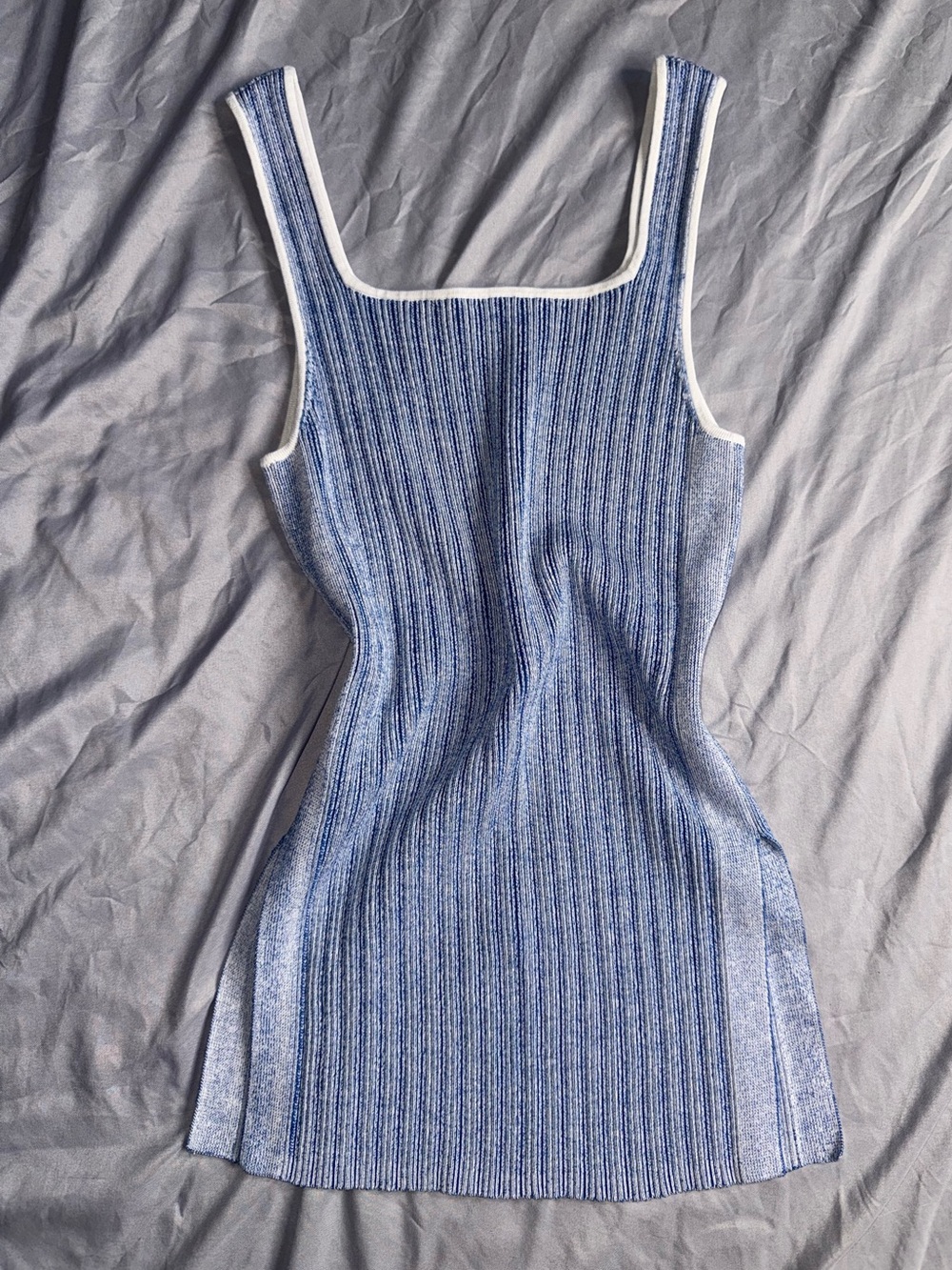 Preppy Club Monaco Seraphine Square Neck Nautical Striped Tank Top Blue Small